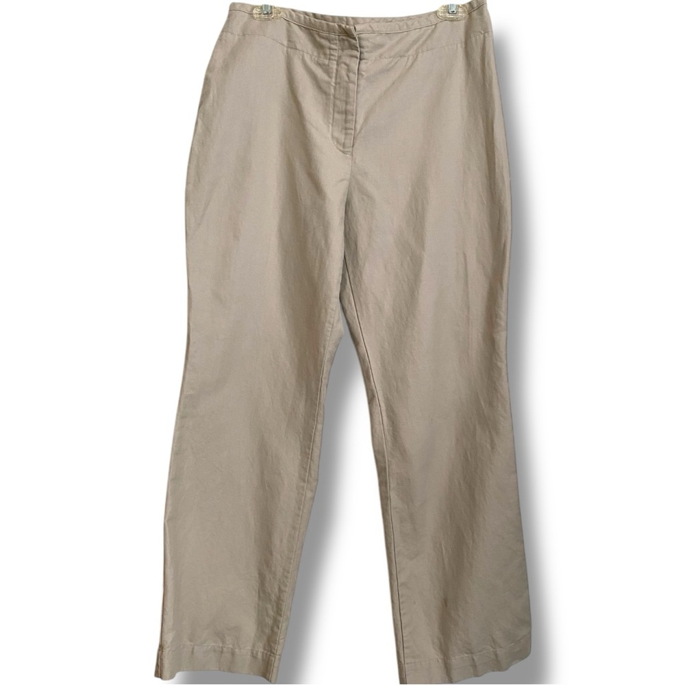 Talbots Heritage Flare Leg Linen Cotton Blend Flat Front Khaki Breathable Pants